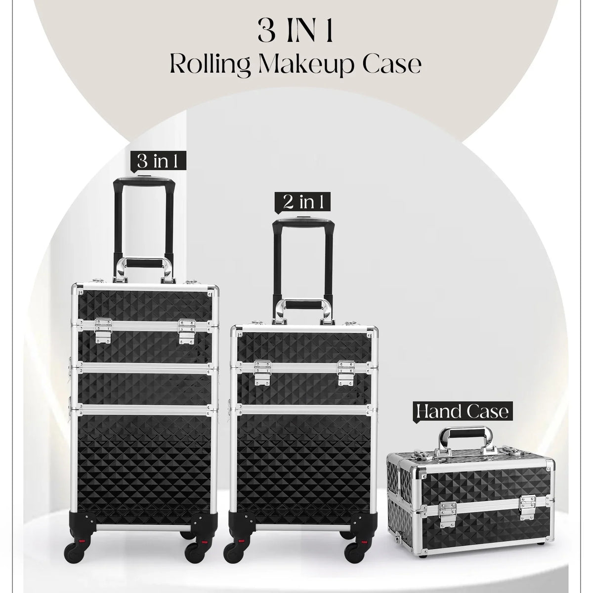 Joligrace 3-in-1 Professional Rolling Makeup Case Cosmetic Trolley Beauty Box