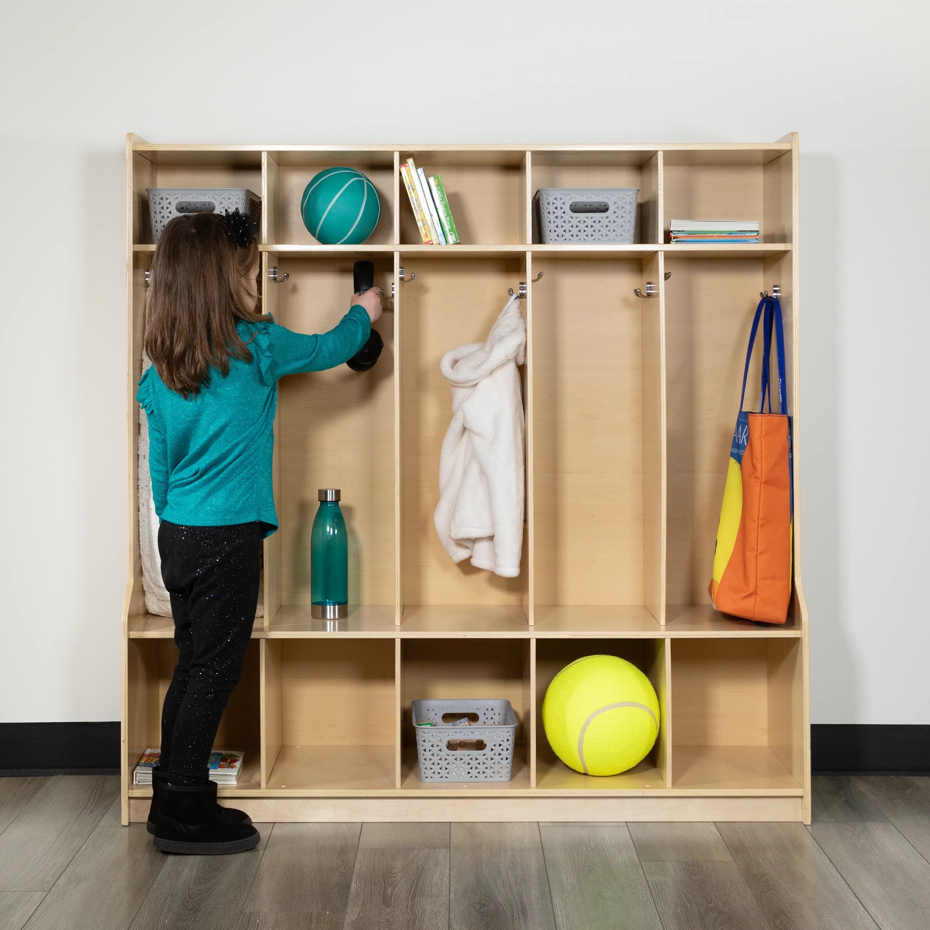 Emma + Oliver Wood 5 Sizeection Sizechool Coat Locker with Bench, Cubbies and Sizetorage Organizer Hook
