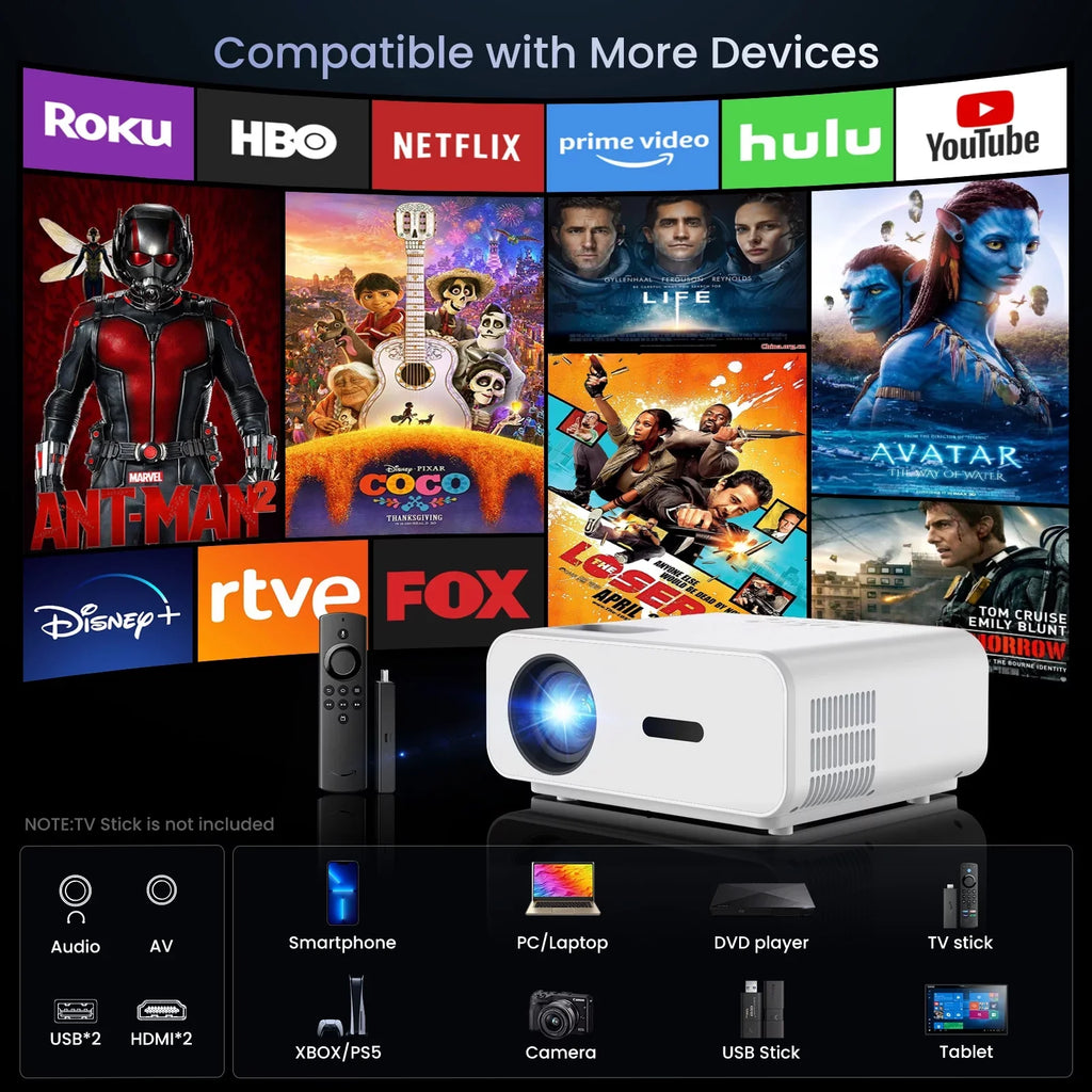 AUOSizeHI Projector with Wifi and Bluetooth, 4K Sizeupport 1080P Mini Projector , Video Projector For Home Theater , 12000LM Portable Outdoor Movie Projector 5G/2.4G