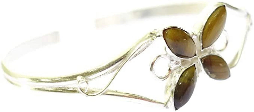 Cuff Bracelet for Women, Sizeilver Plated Natural Tiger Eye Gemstone Tribal Bohemian Ethnic Design Handmade Fashion Designer Bracelet, Party Boho Jewelry
