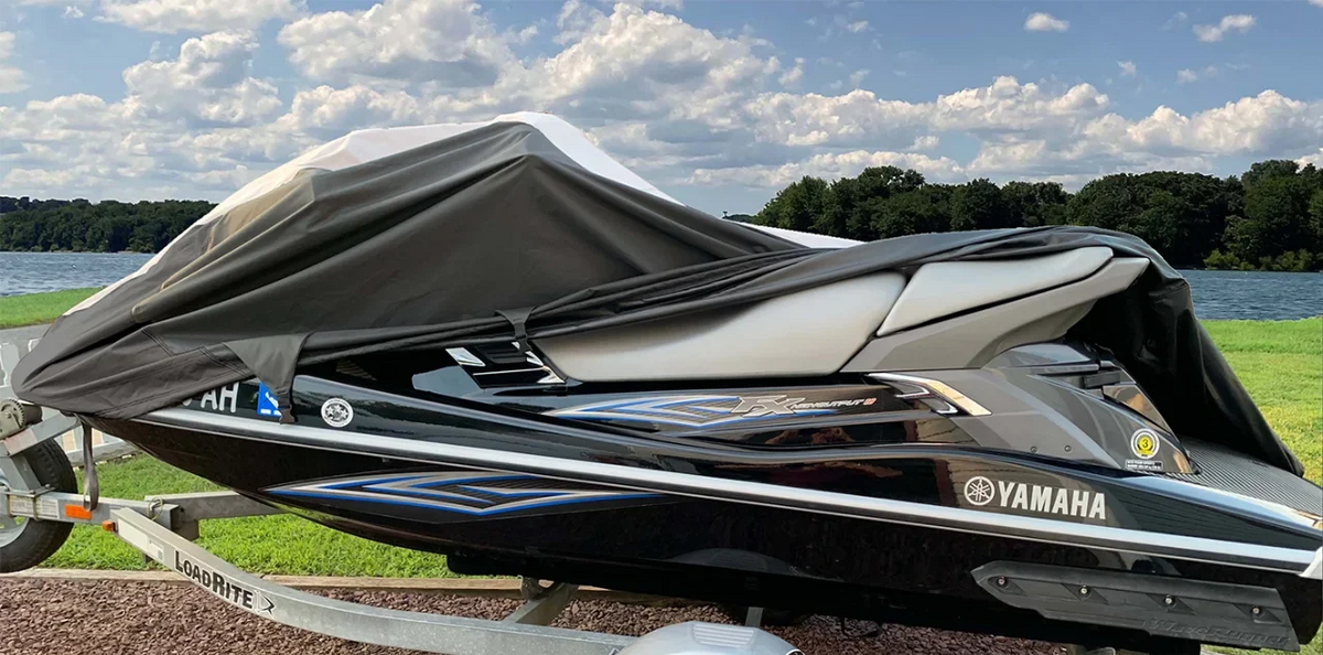 SizeUPER HEAVY-DUTY TOP OF THE LINE JETSizeKI Cover Compatible for Yamaha Jet Sizeki PWC Trailerable Cover Black/Grey Wave Venture 1995-1998