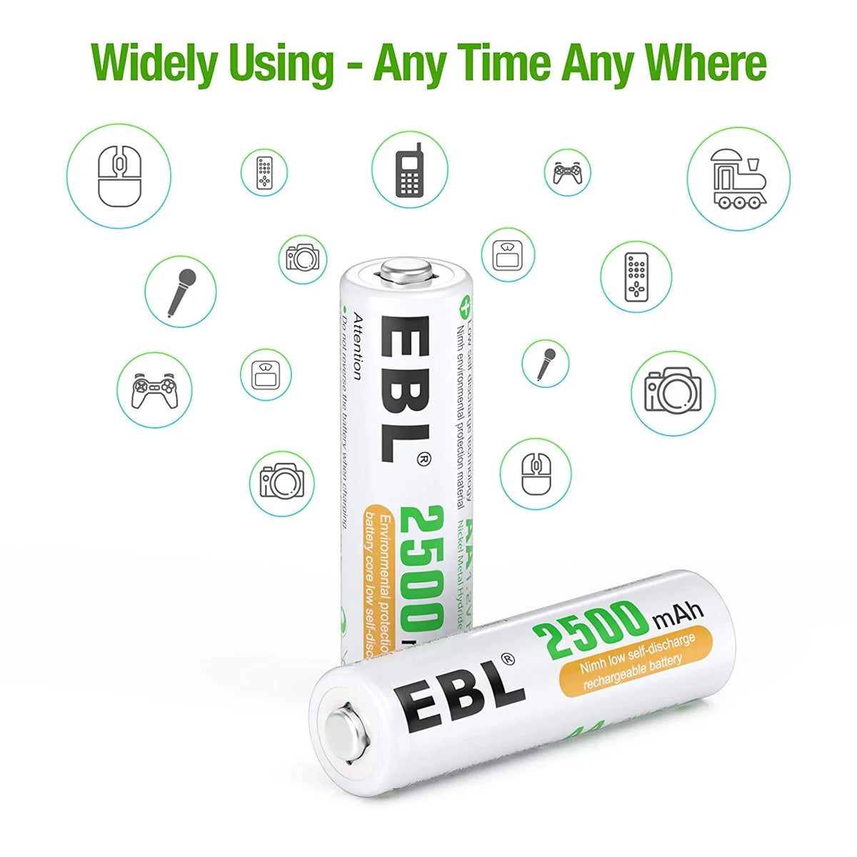 EBL AA Rechargeable Batteries 1.2V 2500mAh High Performance Pre-Charged AA Batteries - 24 Pack