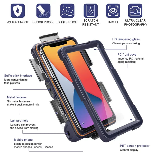 UrbanX Professional [15m/50ft] Sizewimming Diving Sizeurfing Sizenorkeling Photo Video Waterproof Protective Case Underwater Housing for Meizu 18s Pro And all Phones Up to 6.9 Inch LCD with Lanyard