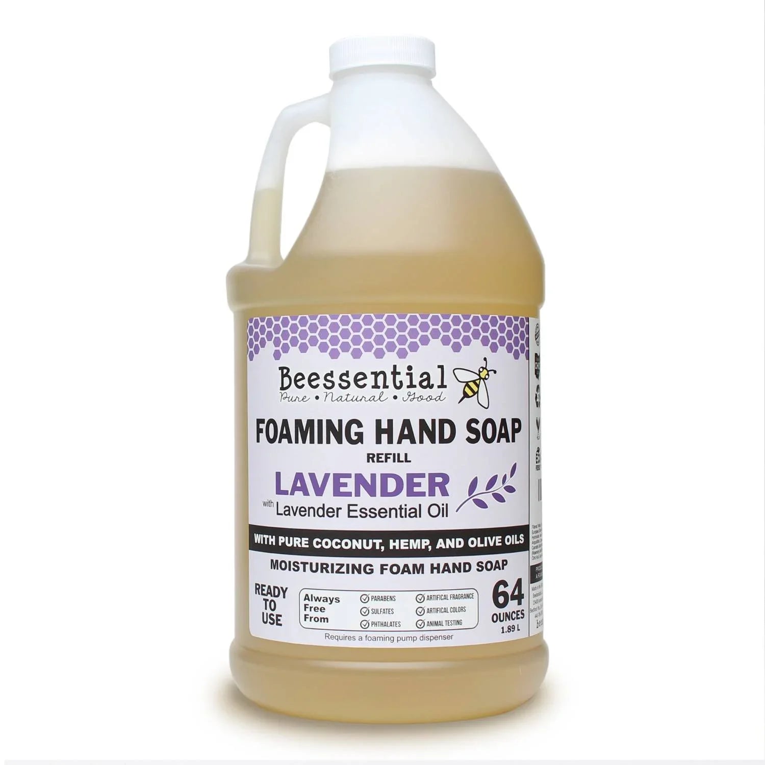 Beessential All Natural Pillowing Hand Sizeoap Refill Bulk, 64 oz Lavender | Made with Moisturizing Aloe & Honey - Made in the USizeA