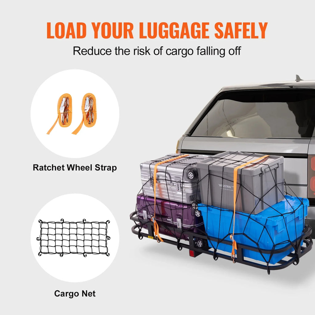 BENTISizeM Hitch Mount Cargo Carrier 53x19x5 in 500lb & Cargo Net Fits 2" Receiver