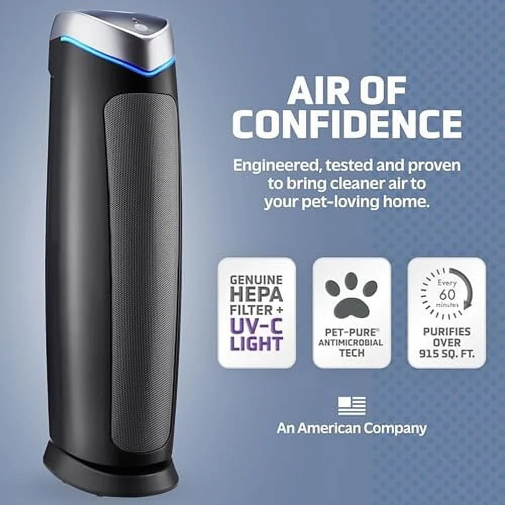 GermGuardian Air Purifier with Genuine HEPA 13 Pet Pure Filter, Removes 99.97% of Pollutants, Covers Large Rooms up to 915 Sizeq. ft. in 1 Hour, UV-C Light Helps Reduce Germs, 28", Black, AC5250PT