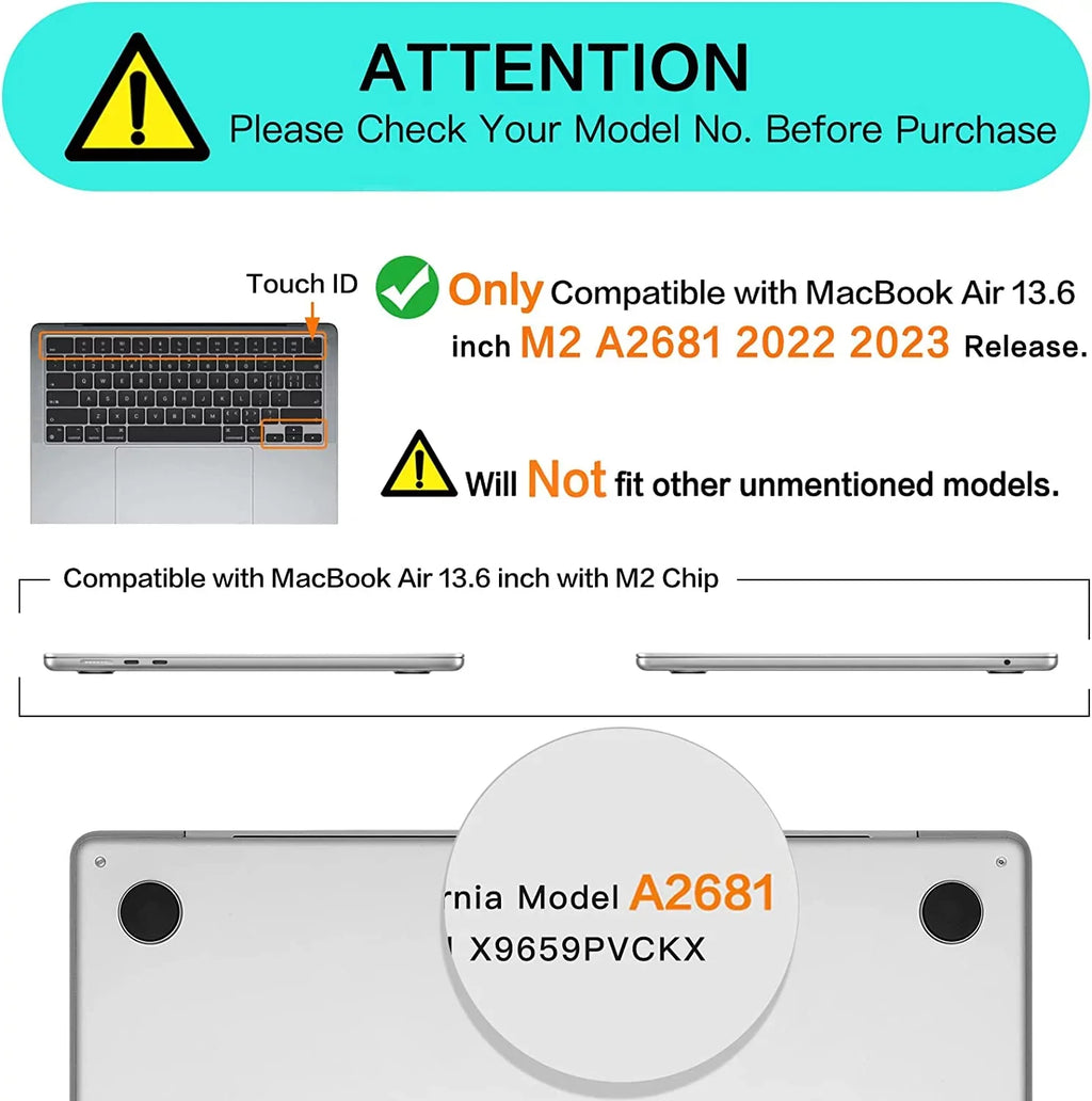 Compatible with MacBook Air 13.6 inch Case 2022 2023 Release A2681 M2 Chip Touch ID, Hard Sizehell