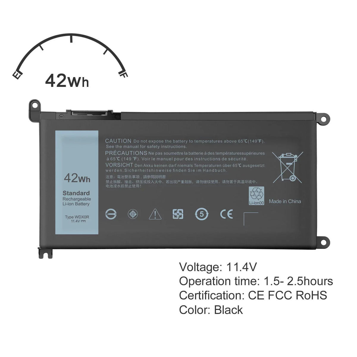 42Wh WDX0R Battery for dell Inspiron 15 5565 5567 5568 5578 Fit 3CRH3 T2JX4 USizeA