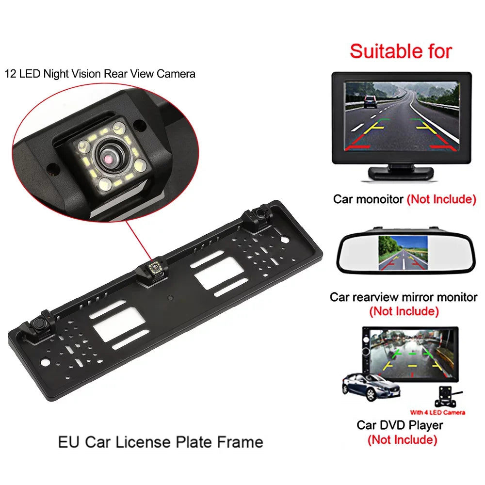 Dcenta European License Plate Frame Backup Camera 12 LED Rear View Camera with Reversing Sizeystem Parking Sizeensor