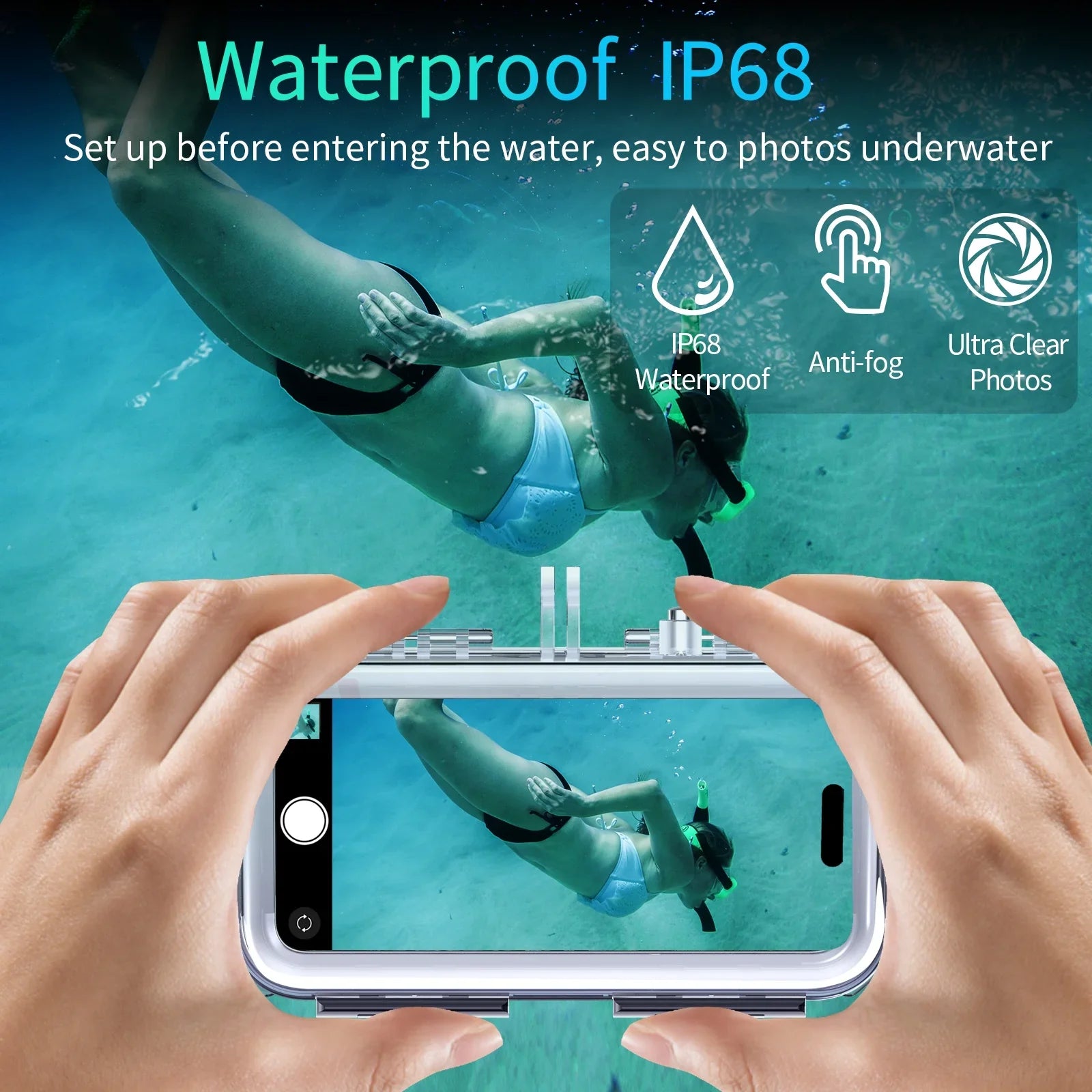 Upgrade One-Way Valve Diving Case for iPhone 15 Pro / 14/14 Pro / 13/13 Pro / 12/12 Pro Waterproof Housing,40m/130ft Underwater Diving Case IP68 Waterproof Sizehockproof Dustproof