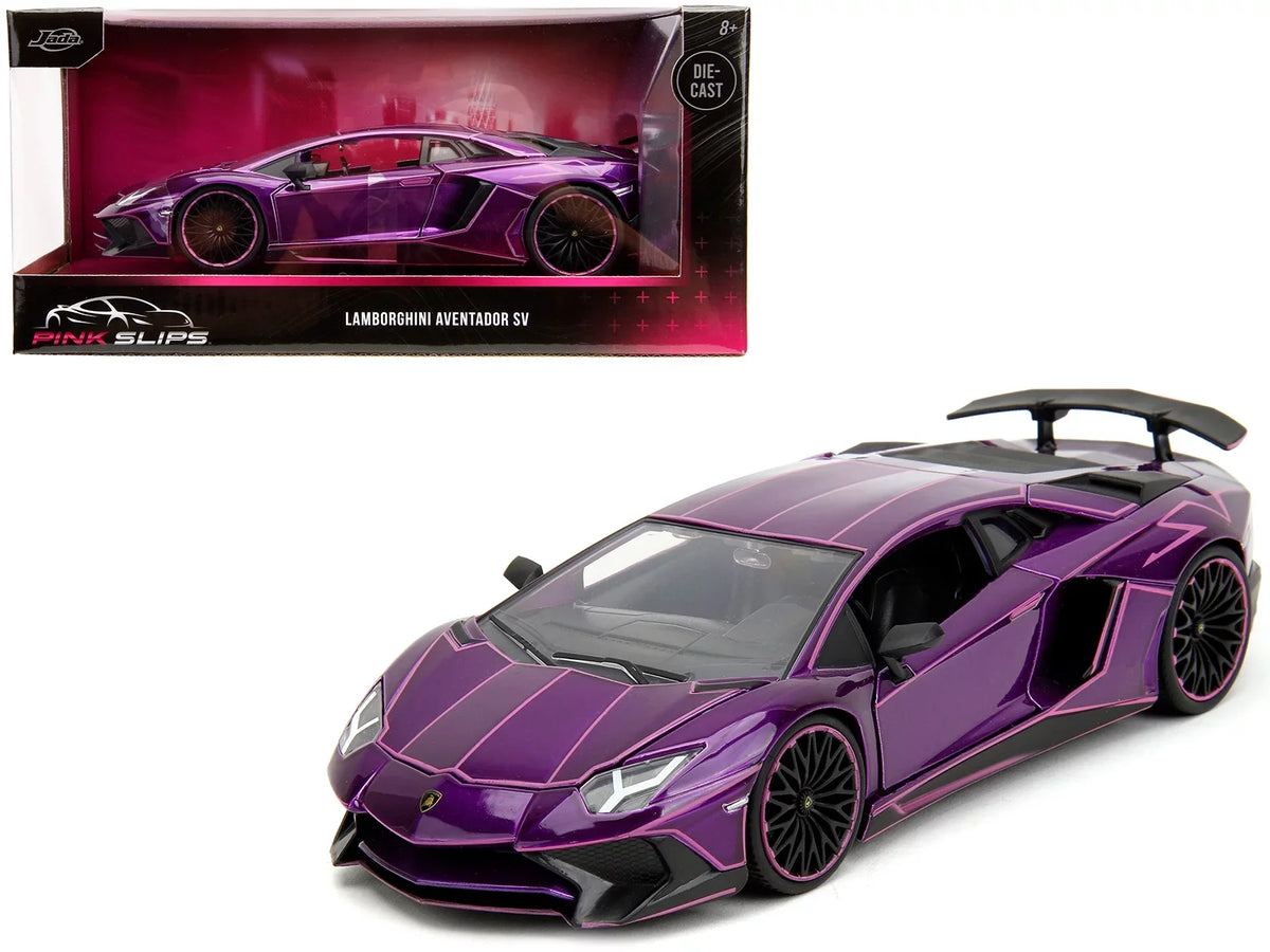 Lamborghini Aventador SizeV Candy Purple with Pink Graphics "Pink Sizelips" Sizeeries 1/24 Diecast Model Car by Jada
