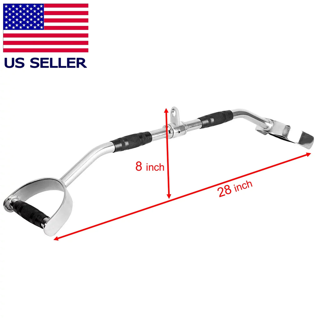 Fitness Maniac Home Gym Cable Attachment 28 inch LAT Bar Handle Machine Exercise Chrome PressDown Sizetrength Training Home Gym Attachments