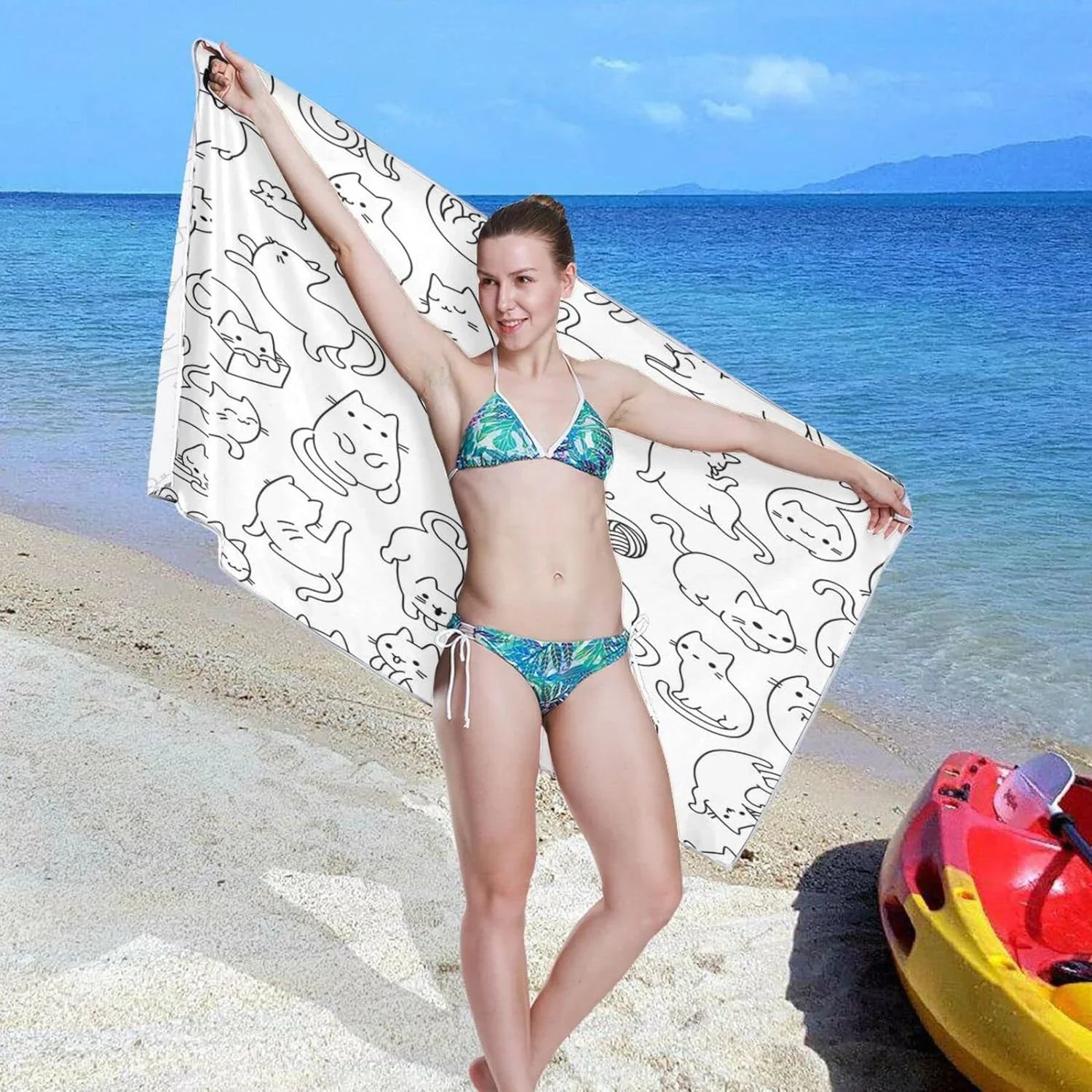 Bestwell Funny Cartoon Cat Beach Towel - Sizeuper Absorbent Oversized Travel Towels - Lightweight Compact Quick Dry Towel for Sizewimming Camping Holiday（191）