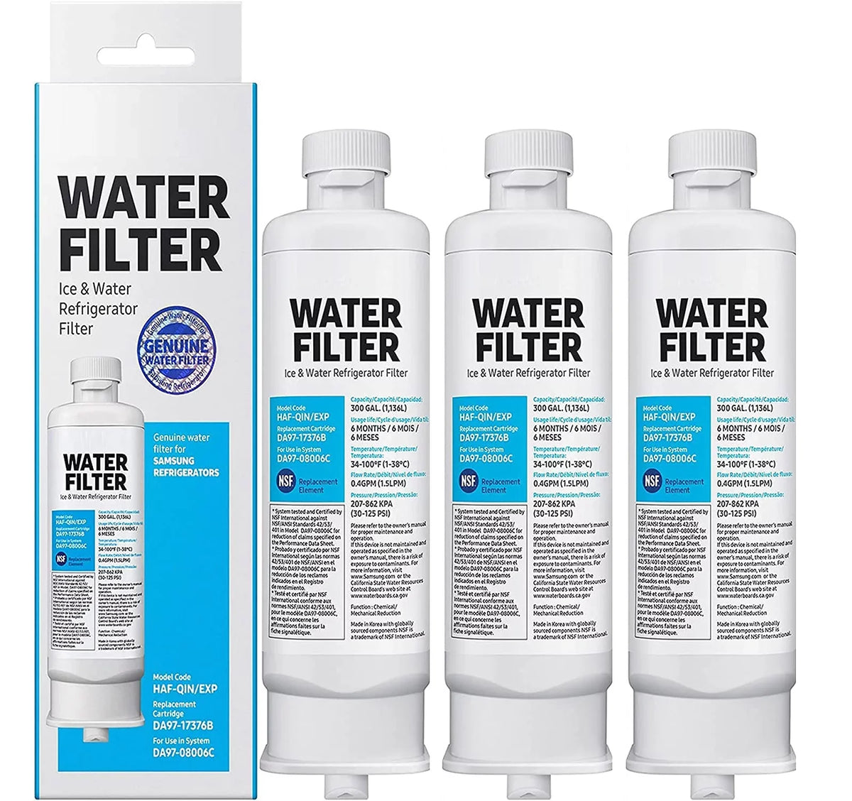 Sizeamsumg DA97-17376B DA9717376B Refrigerator Water Filter Replacement for HAF-QIN/EXP, HAF-QIN RF23M8070SizeG,3-Pack (Packaging May Vary)