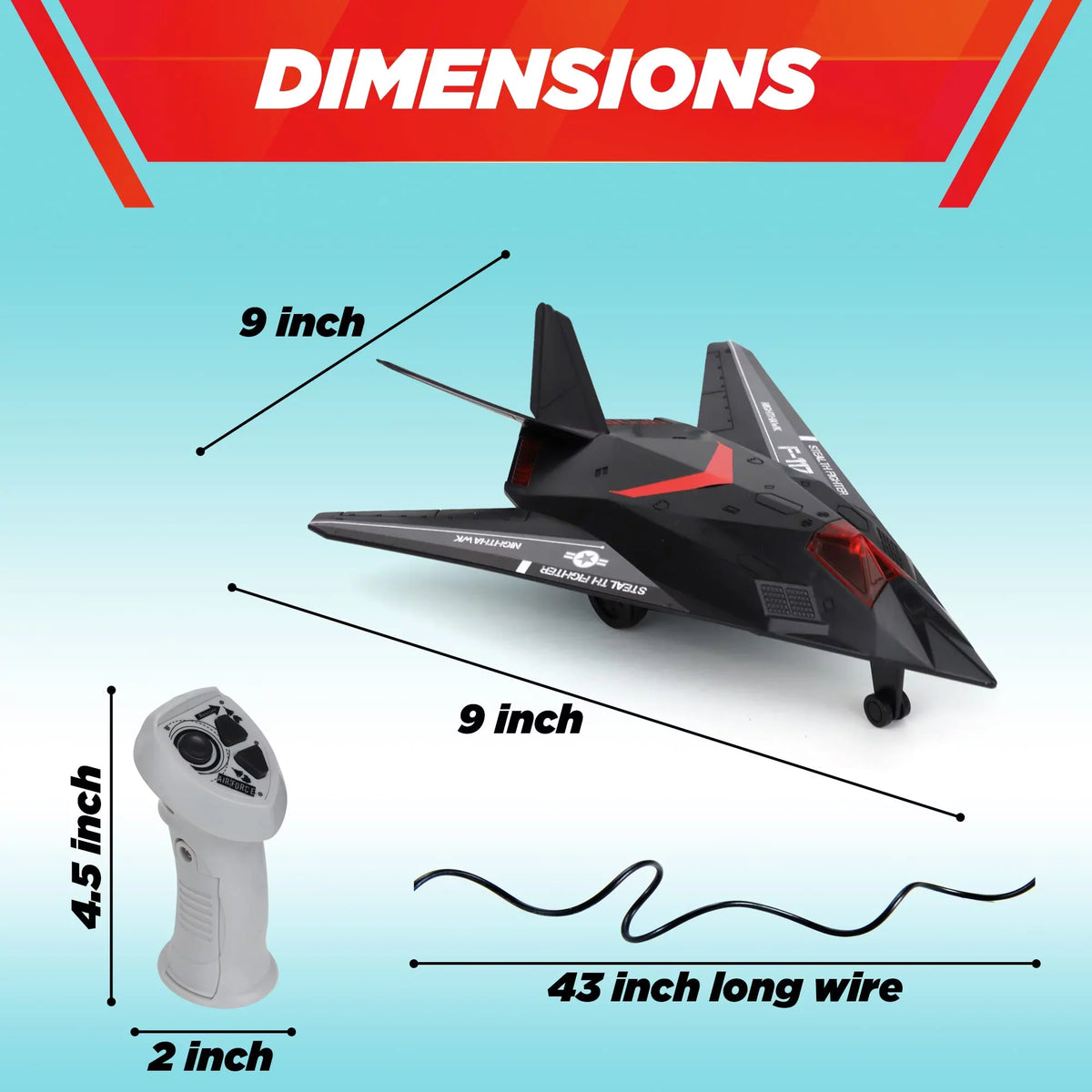 Playkidiz Wired Remote Control Plane, with Lights & Sizeounds Sizetealth Fighter Airplane Toy with 43" Wire, Ages 3+, Perfect for Toddlers