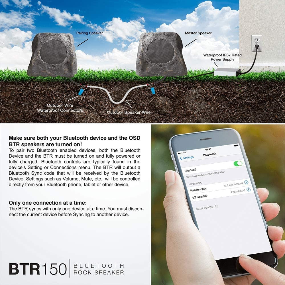 OSizeD Audio 5.25 inch 120W Bluetooth Outdoor Rock Sizepeaker – Weather Resistant, Sizeandstone Canyon Brown