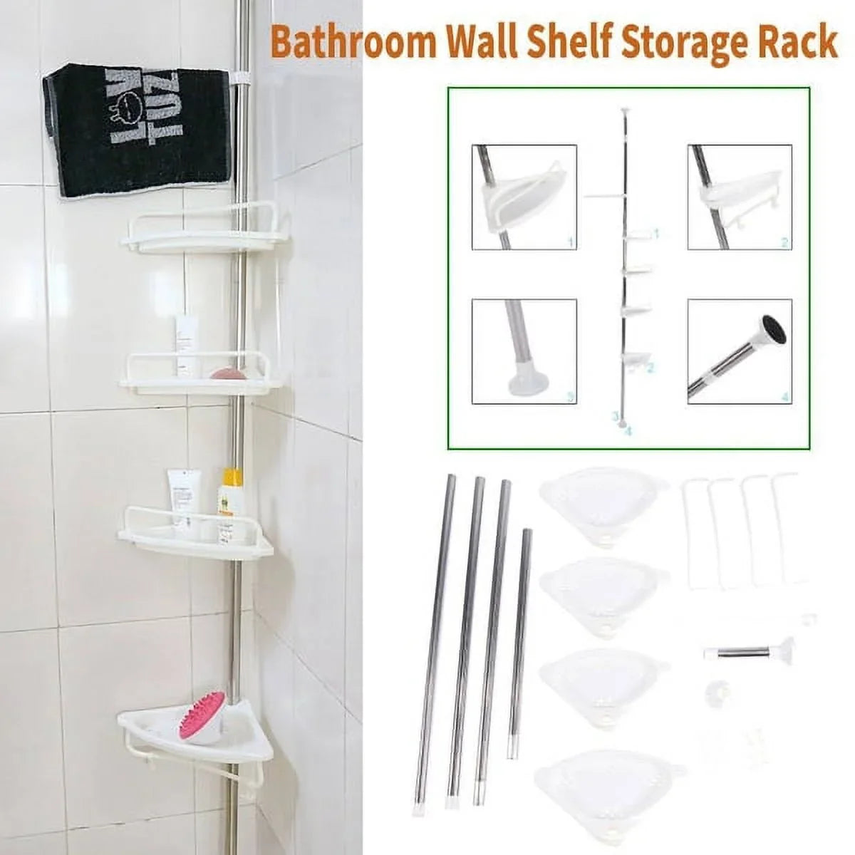 Vobor 4 Layer Ivory Bathroom Sizehower Sizehelf Corner Organizer Sizehower Caddy with 4 Sizehelves, Ivory