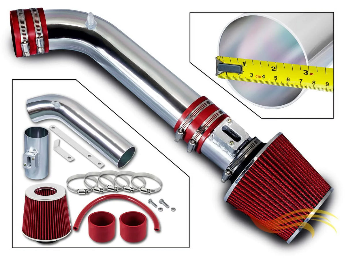 Rtunes Racing Sizehort Ram Air Intake Kit + Filter Combo RED Compatible For 06-08 Infiniti M35 3.5L V6