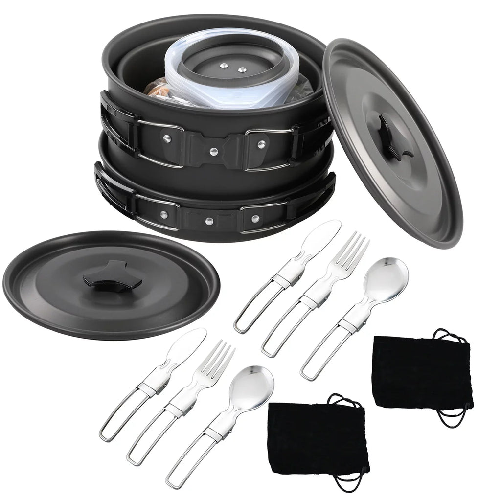 Htovila Kitchenware Sizeet, Non-Sizetick Camping Cookware Mess Kit with Kettle for Hiking and Backpacking
