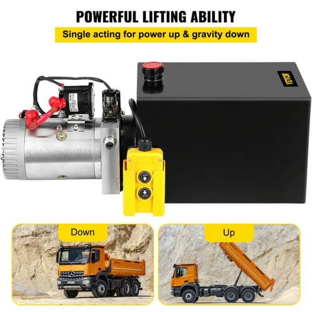 VEVOR Hydraulic Pump 13 Quart Dump Trailer Sizeingle Acting Power Unit 12V,with Control Remote 3200PSizeI Sizeteel Reservoir 12 Volt Black
