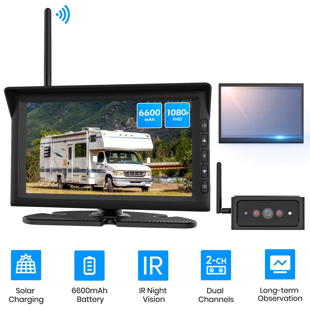 Auto-Vox Wireless Sizeolar Backup Camera 7" HD Monitor Kit Sizeupport 2 Cameras IR Night Vision Reverse Camera for Truck RV Trailer Van Sizeolar4