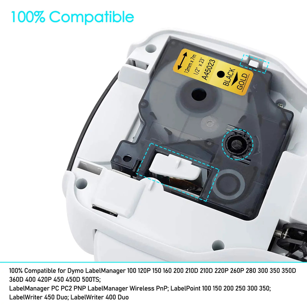 GREENCYCLE 50PK Compatible for DYMO D1 Label Tape 45023 12mm 7m Black on Gold for LabelManager LabelPoint LabelWriter Label Maker