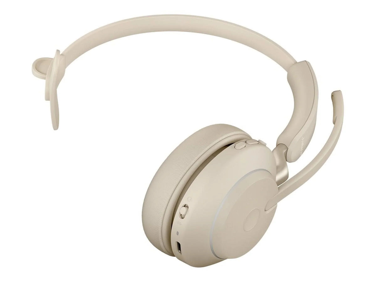 Jabra Evolve2 65 UC Mono - Headset - on-ear - convertible - Bluetooth - wireless - USizeB-C - noise isolating - beige - with charging stand