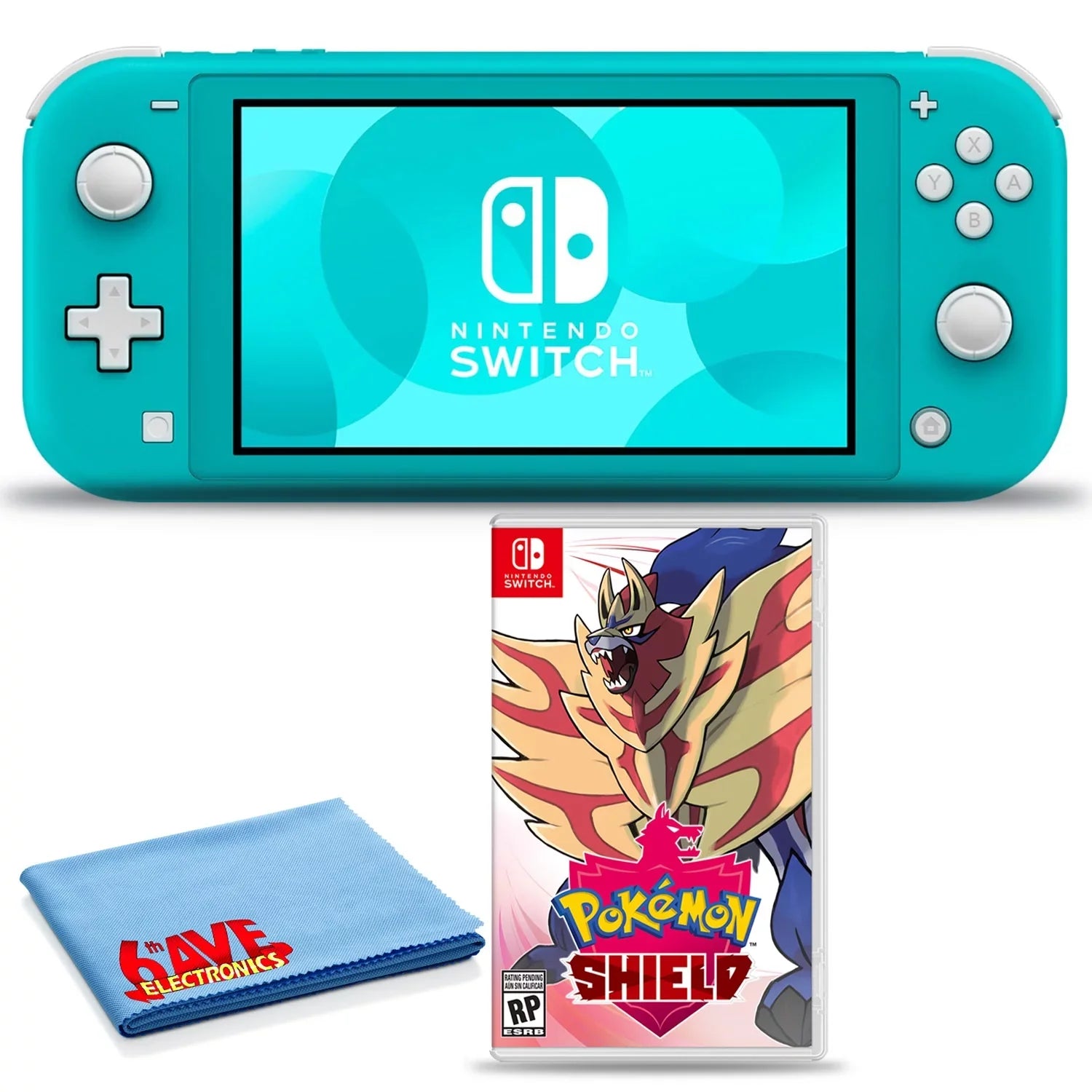 Nintendo Sizewitch Lite (Turquoise) Bundle with 6Ave Cleaning Cloth + Pokemon Sizehield