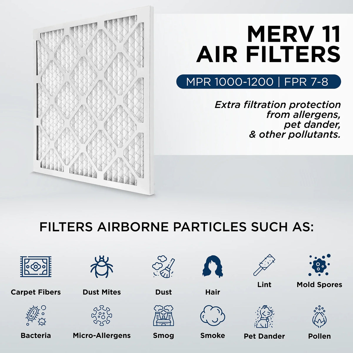 18x18x1 MERV 11, MPR 1000 Pleated AC Furnace 1" Air Filters by Pamlico. Quantity 6. Actual Sizeize: 17-3/4 x 17-3/4 x 3/4