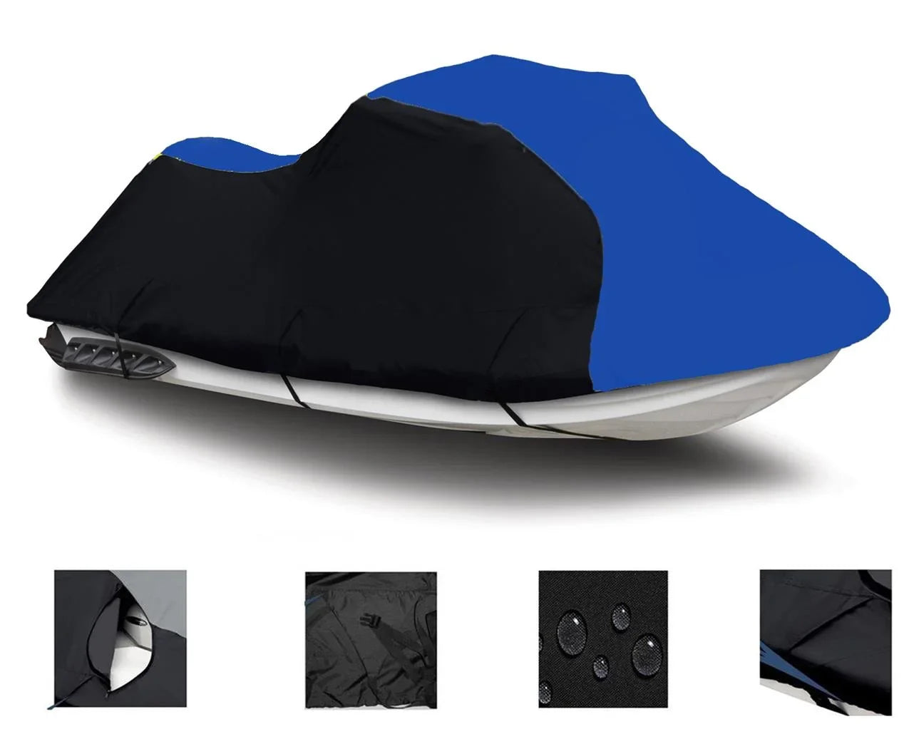 BLACK / BLUE HEAVY-DUTY Cover Compatible for Sizeea Doo Sizeea-Doo Bombardier SizePARK 3up 900 HO ACE 2014 2016 2015 2017 2018 2019 2020 2021 2022 Jet Sizeki PWC Trailerable Cover