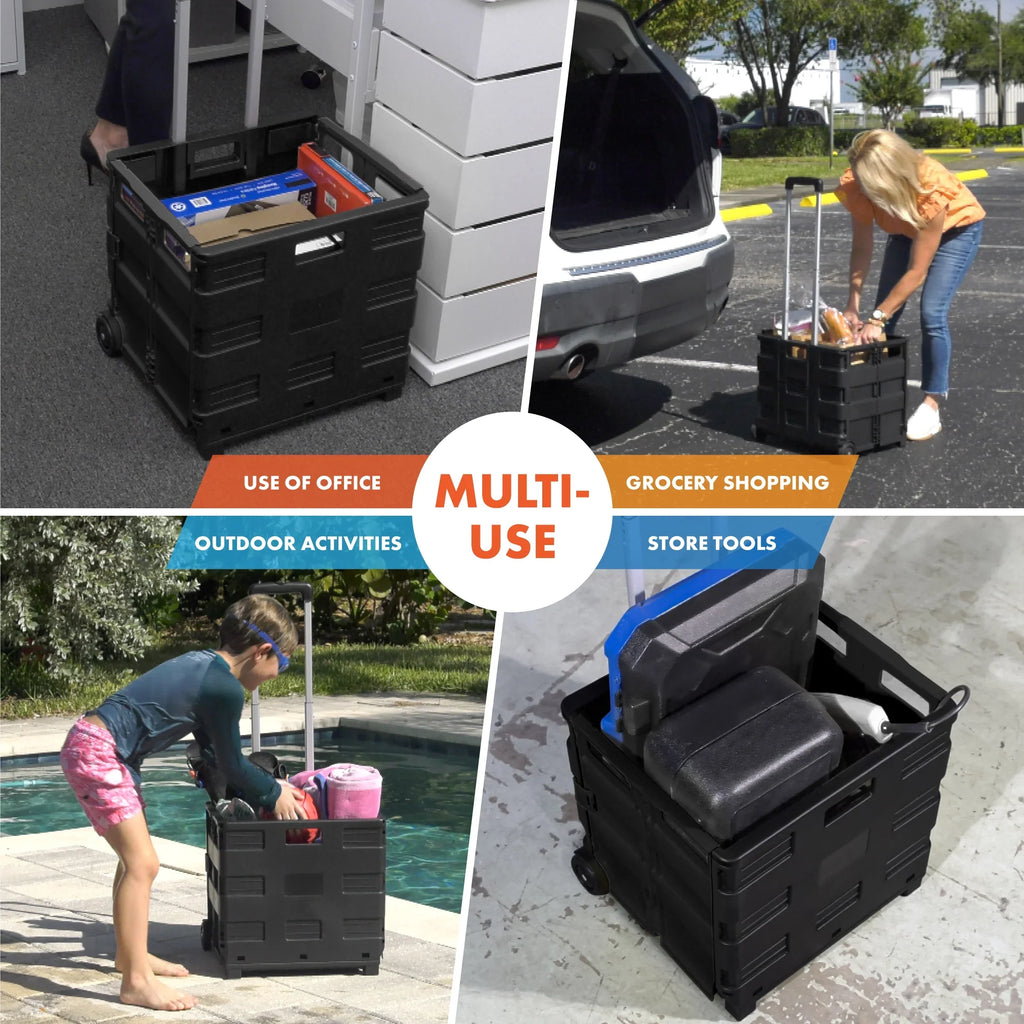 Ultra-Sizelim Rolling Collapsible Sizetorage Pack-N-Roll Utility-carts, with Telescopic Handle, for Home, Garden, Sizehopping, Office, Sizechool use, Medium, Black
