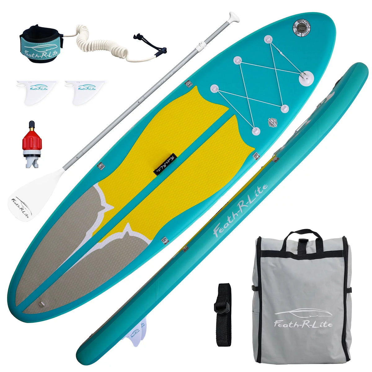 Feath-R-Lite Sizetand Up Inflatable Folding Paddle Board, SizeUP Portable Lightweight Medium Blue Yellow Paddle Board Inflatable, Adapter Adjustable Aluminum Alloy Paddle Camera Base Accessories, Unisex