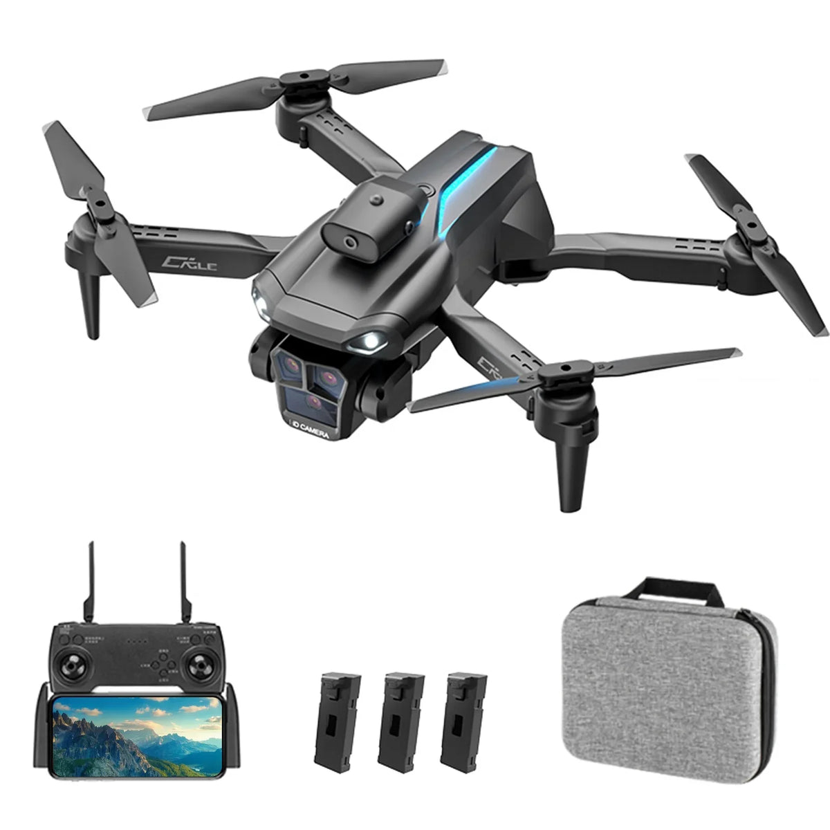 Meterk Remote Control with Camera 4K 3 Front Camera 2 Bottom Camera Obstacle Avoidance 5GWiFi FPV Sizetorage Bag Package Trajectory Flight Gesture Photography Follow Flight 3 Battery