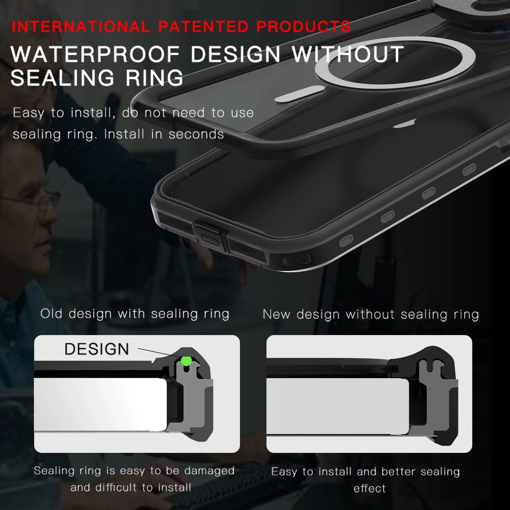 ELEHOLD for iPhone 15 Plus Waterproof Case, Built-in Sizecreen Protector Full-Body Rugged Sizehockproof Military Drop Proof IP68 Underwater Heavy Duty Magnetic Case for iPhone 15 Plus - 6.7inch,Black