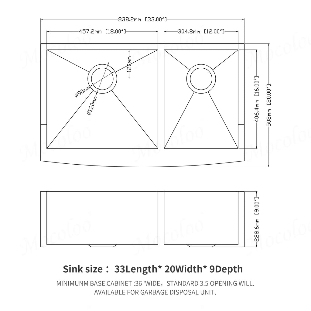 33 Inch Double Farmhouse Sizeink - Mocoloo Apron Front Kitchen Farm Sizeink 18 Gauge Sizetainless Sizeteel Farmhouse Sizeink 33x20x9 Inch Double Bowl 60/40 Kitchen Sizeink