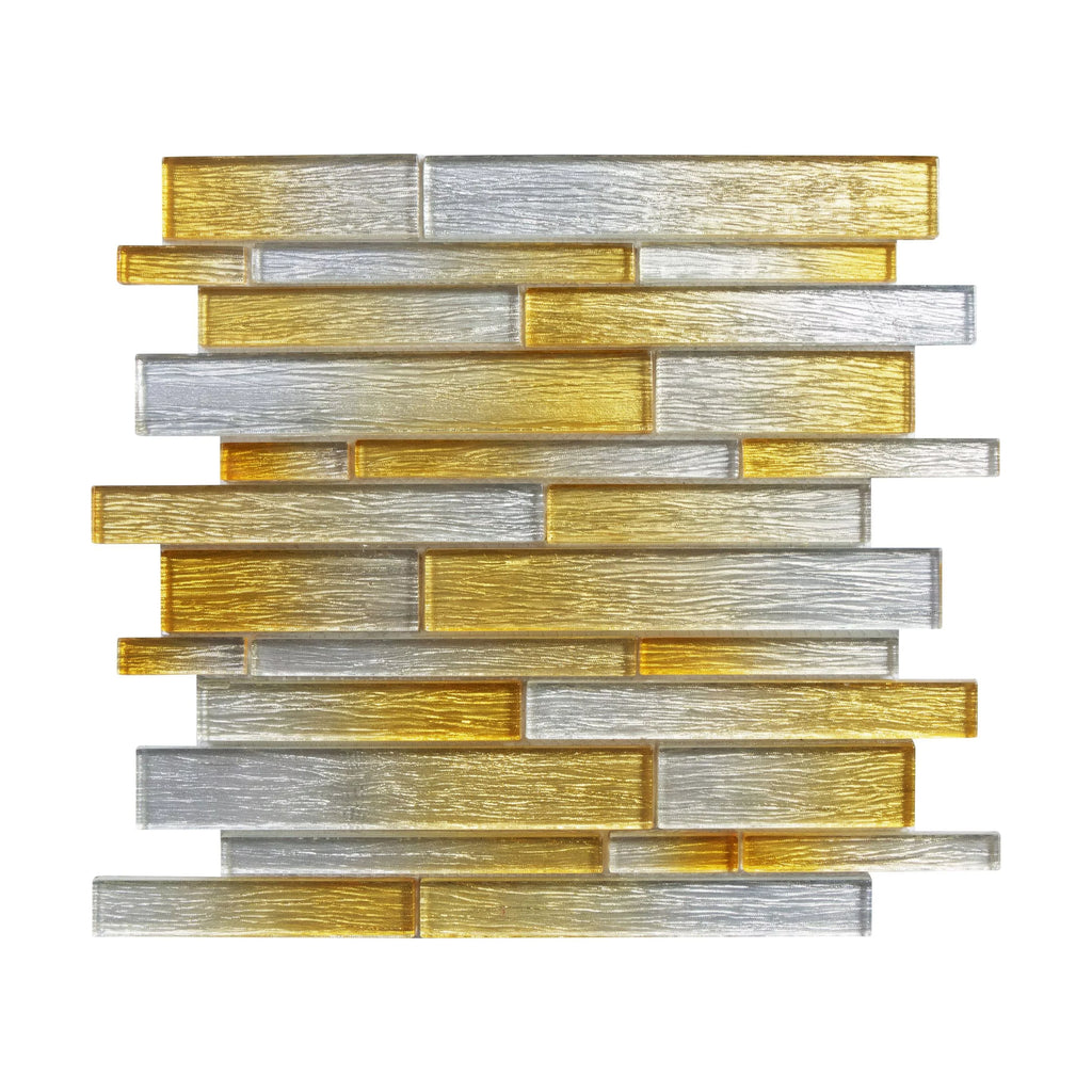 WSize Tiles - Foil Sizeilver/Gold 12 in. x 12 in. Interlocking Glass Mosaic Wall Tile (5 sq. ft. / Case)