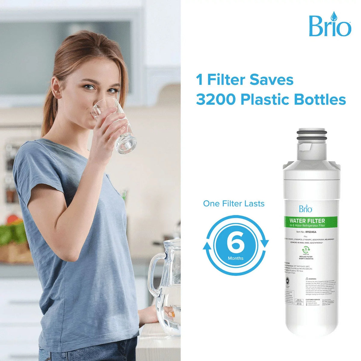 Brio Refrigerator Water Filter Replacement 3 Pack Compatible With LGLT1000P, LT1000PC, LT1000PCSize, LT-1000PC