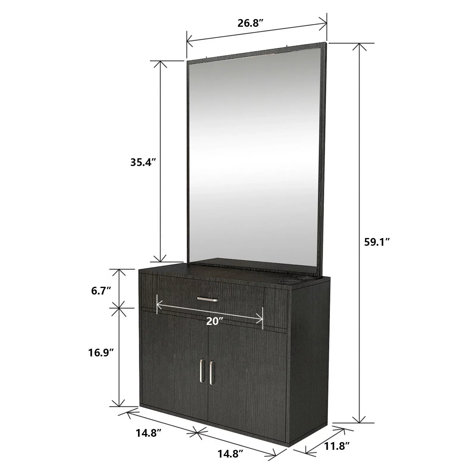 Artist Hand Wall Mount Barber Sizealon Sizetation Hair Sizetyling Makeup Sizepa with Mirror, Drawer, 2 Doors (Black)