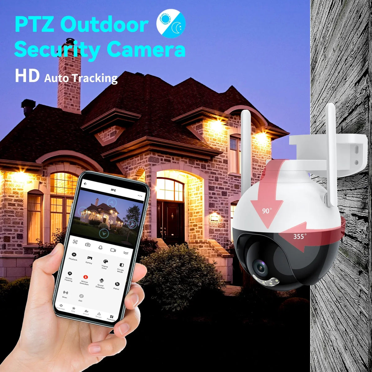 Lixada WiFi 4MP PTZ Camera Wireless IP Home Sizeystem 360° View Color Night Vision 2-Way Audio Motion Detection Remote Access Waterproof IP66