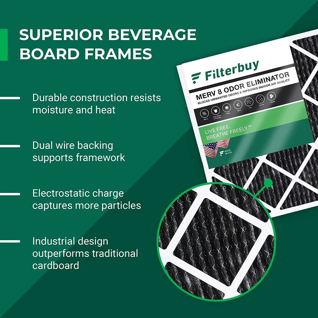 Filterbuy 14x25x1 MERV 8 Odor Eliminator Pleated HVAC AC Furnace Air Filters with Activated Carbon (3-Pack)