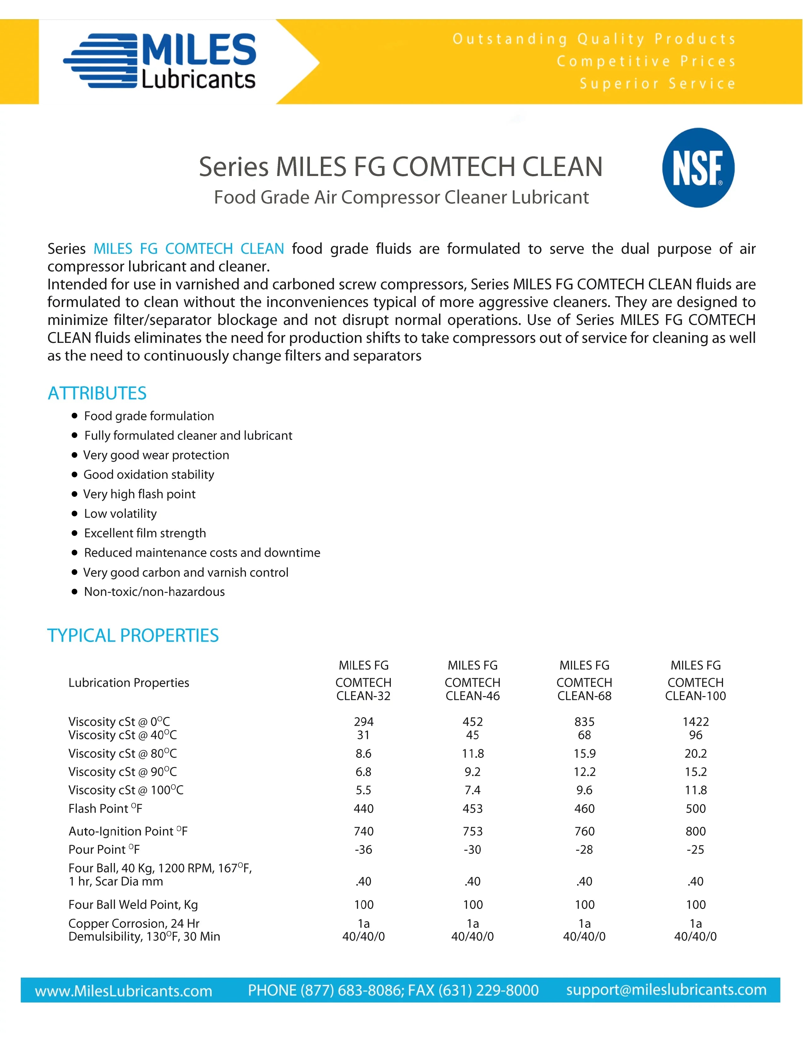 Miles Fg Comtech Clean ISizeO 46 Food Grade Sizeynthetic Rotary Compressor Fluid 4*1 Gallon Case