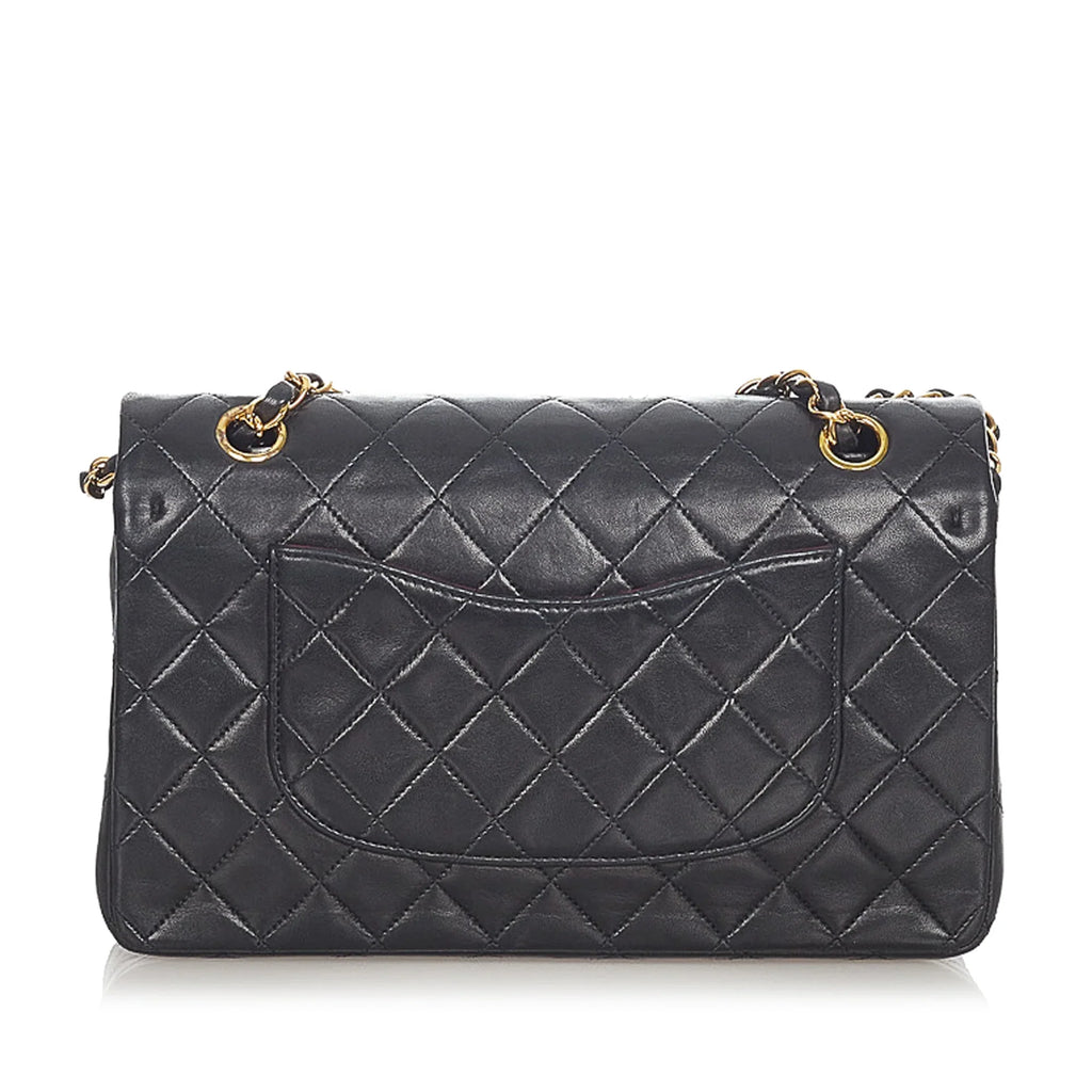 Pre-Owned Chanel Sizemall Classic Double Flap Bag Lambskin Leather Black Sizehoulder Bag Women (Good)