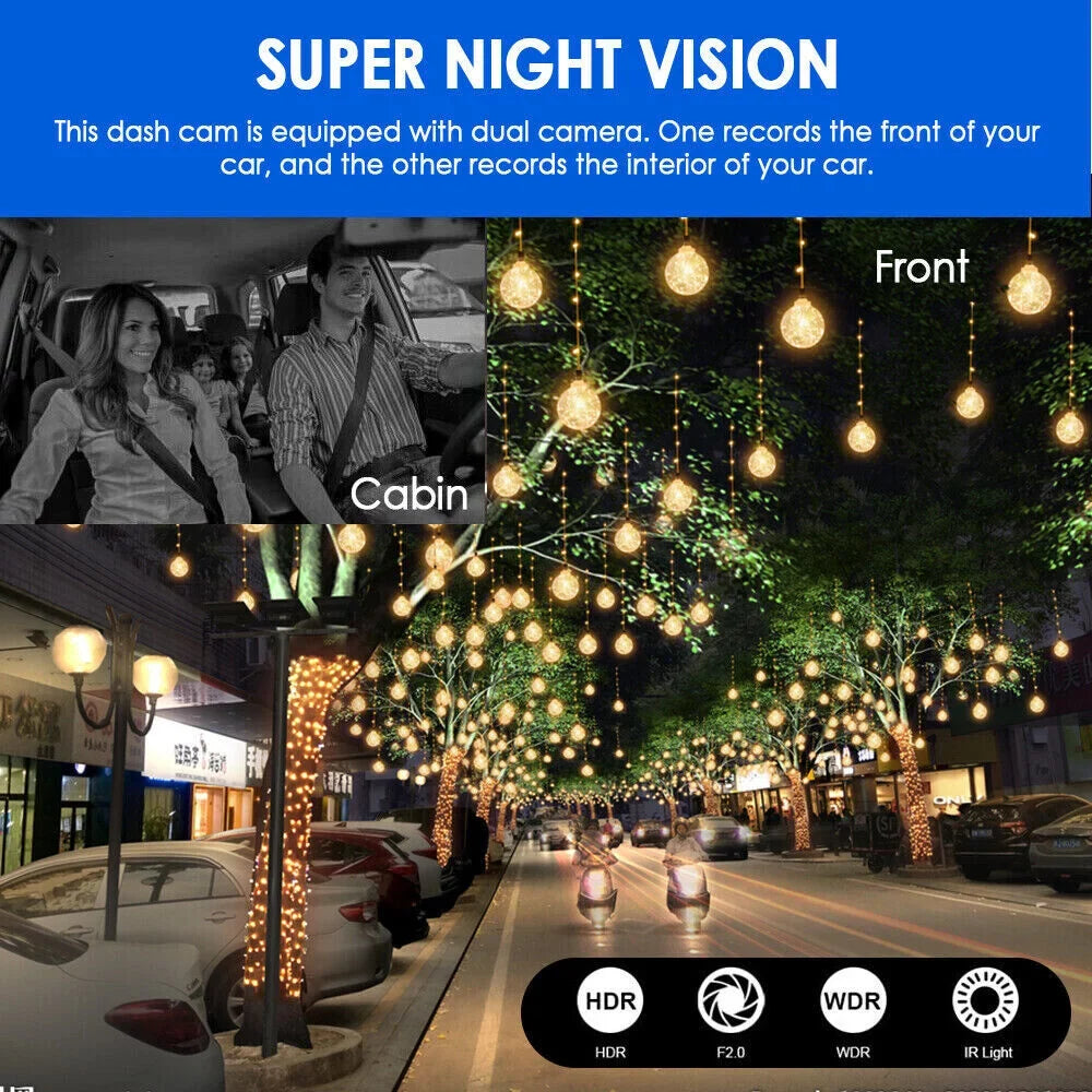 Onemayship Dash Cam 3.16In Night Dual Lens Car Dvr Recorder Front Inside Camera 1080P Hd