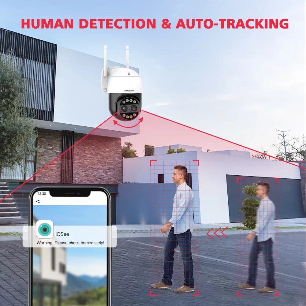 ICSizeee WiFi IP Camera Dual Lens HD Wireless Outdoor CCTV PTZ Home Sizeecurity Camera