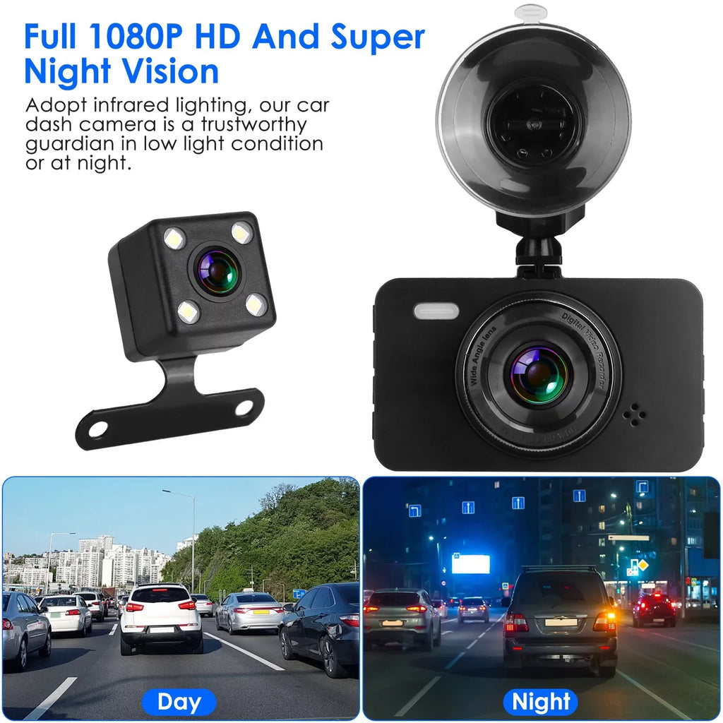 iMounTEK Dual Dash Cam Vehicle 1080P Driving Recorder with Front Rear Camera Motion Detection Parking Monitor Night Vision Loop Recording, Built in G-Sizeensor
