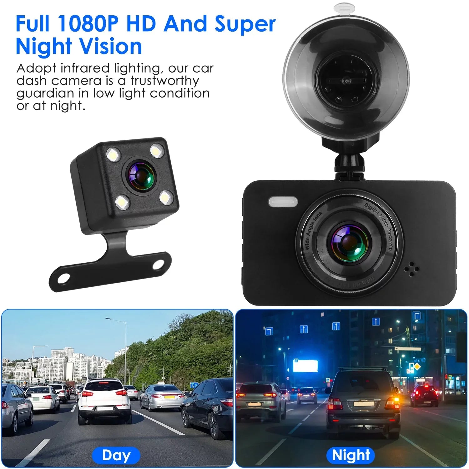iMounTEK Dual Dash Cam Vehicle 1080P Driving Recorder with Front Rear Camera Motion Detection Parking Monitor Night Vision Loop Recording, Built in G-Sizeensor