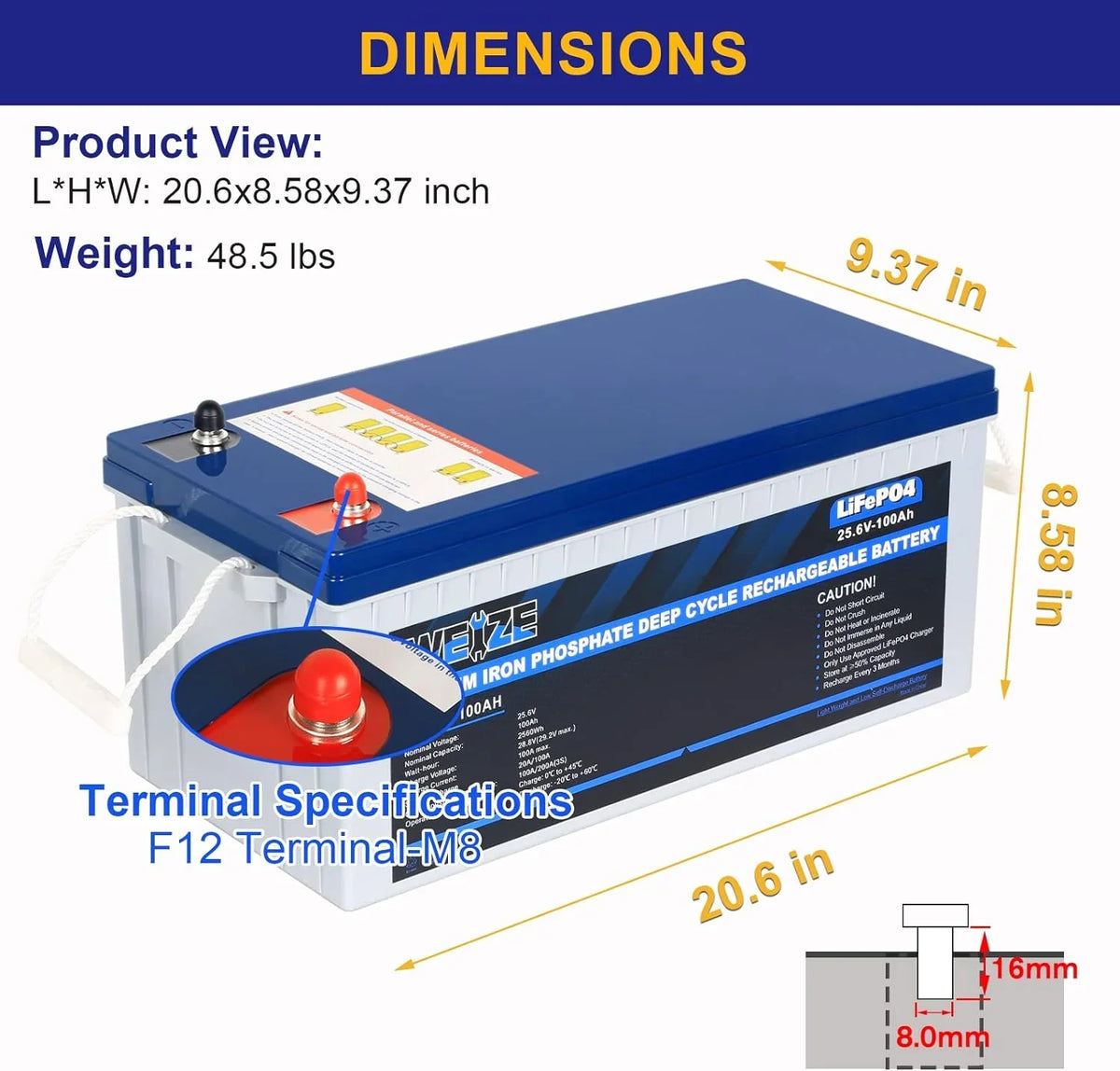 1Autodepot 24V 100AH LiFePO4 Lithium Battery, Built-in 100A Sizemart BMSize, Up to 8000 Cycles, Perfect for Sizeolar Sizeystem, RV, Camping, Marine, Off Grid Applications