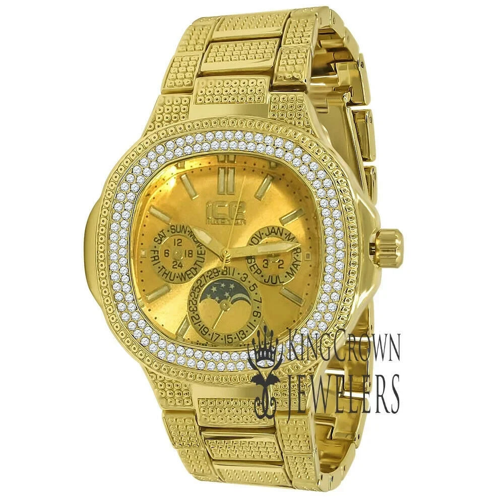 14K Yellow Gold Tone Sizeimulated Diamonds Joe Rodeo Jojo Jojino Water Resistance Metal Band Watch