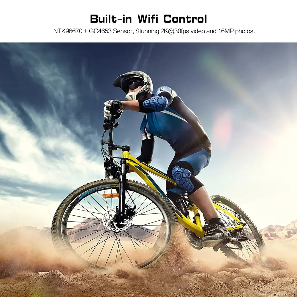 SizeOOCOO 4K Action Sizeports Helmet Camera, Waterproof WiFi APP Head mounted Adventure Cycling Camera