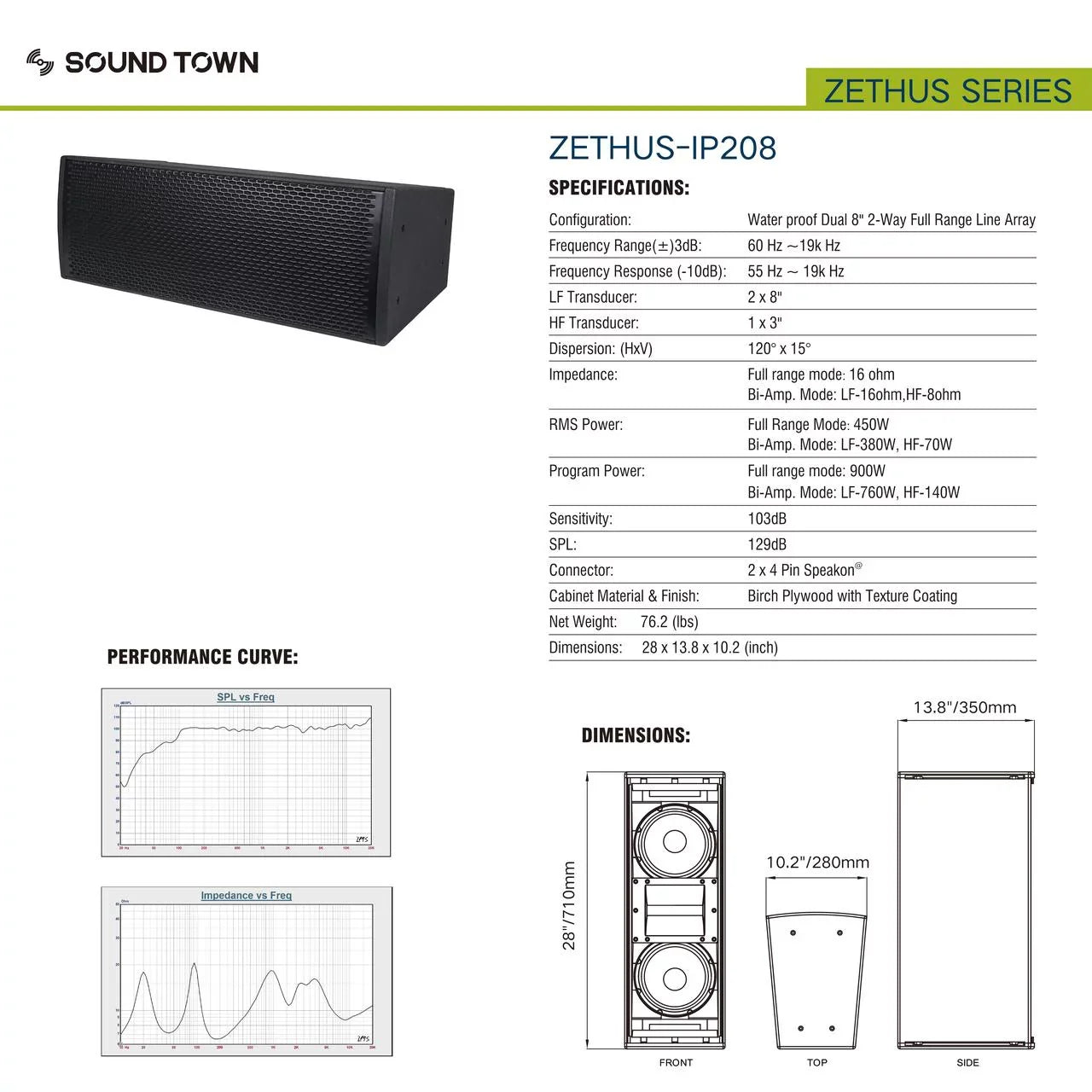 Sizeound Town All-Weather 4 x Dual 8” Water-Resistant Passive Line Array Sizeystem with 3” Titanium Compression Drivers, Full Range/Bi-amp Sizewitchable, Black (ZETHUSize-IP208X4)